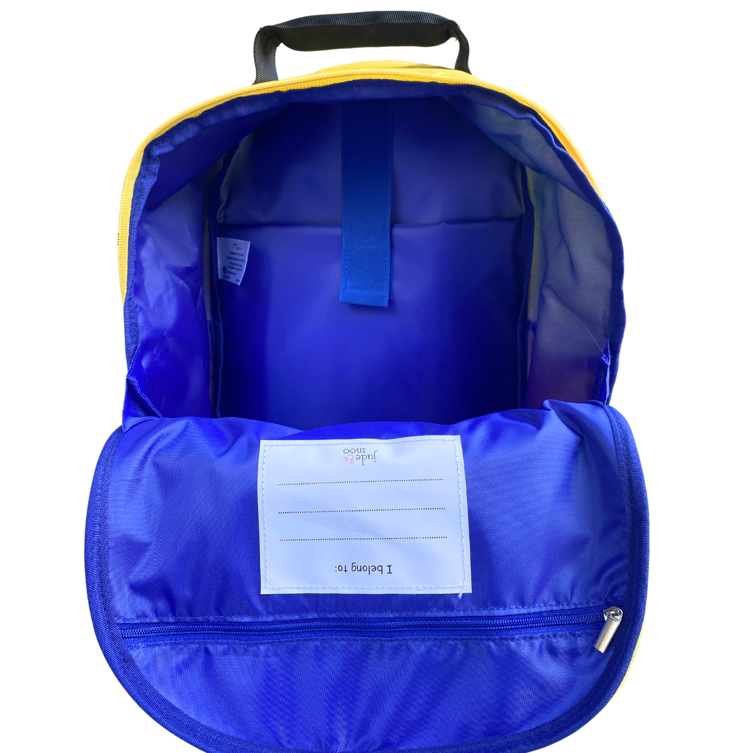 Inside large pocket of jude&moo Australia Yellow Mining Dump Truck Kids Backpack