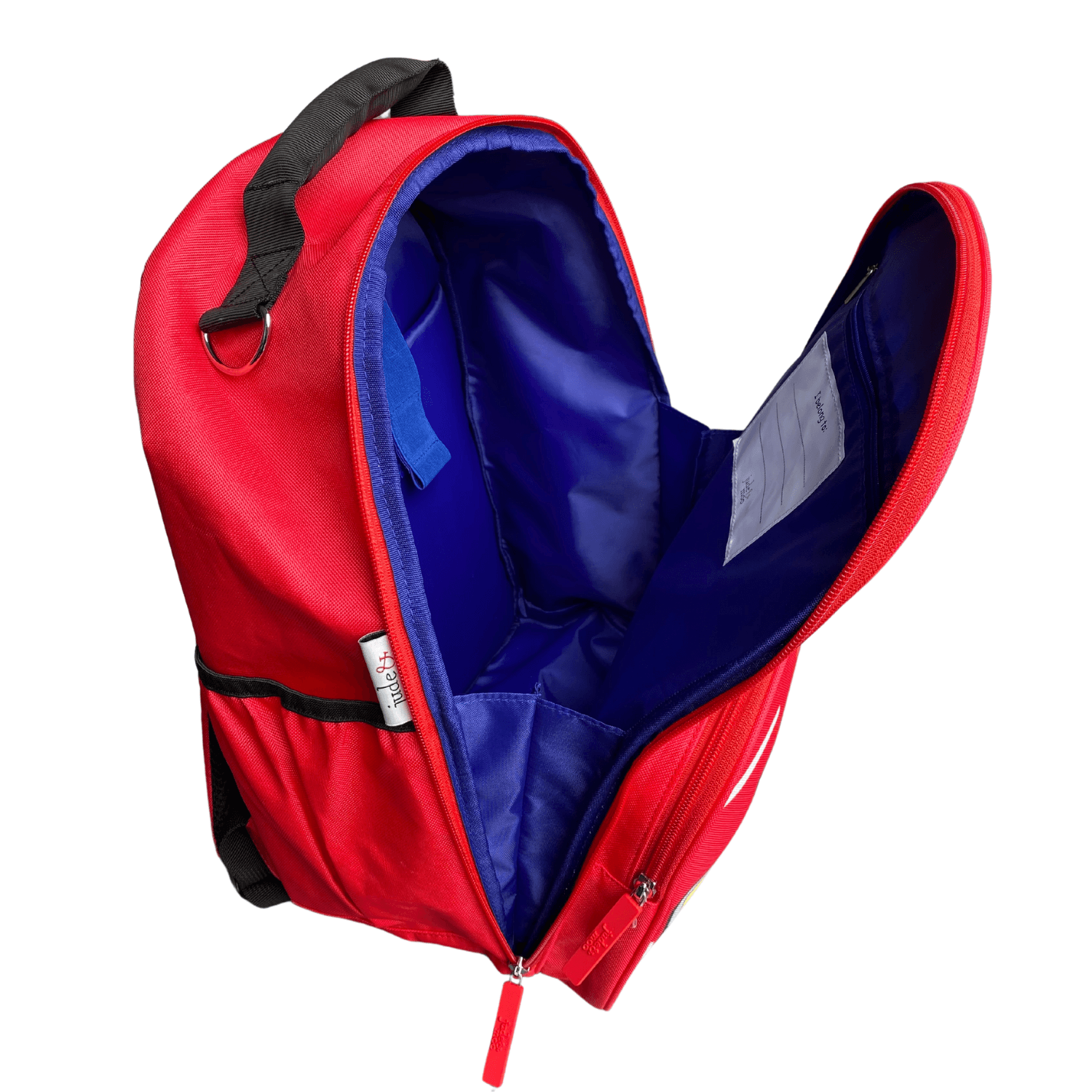 Inside large pocket of jude&moo Kids Fire Truck Backpack