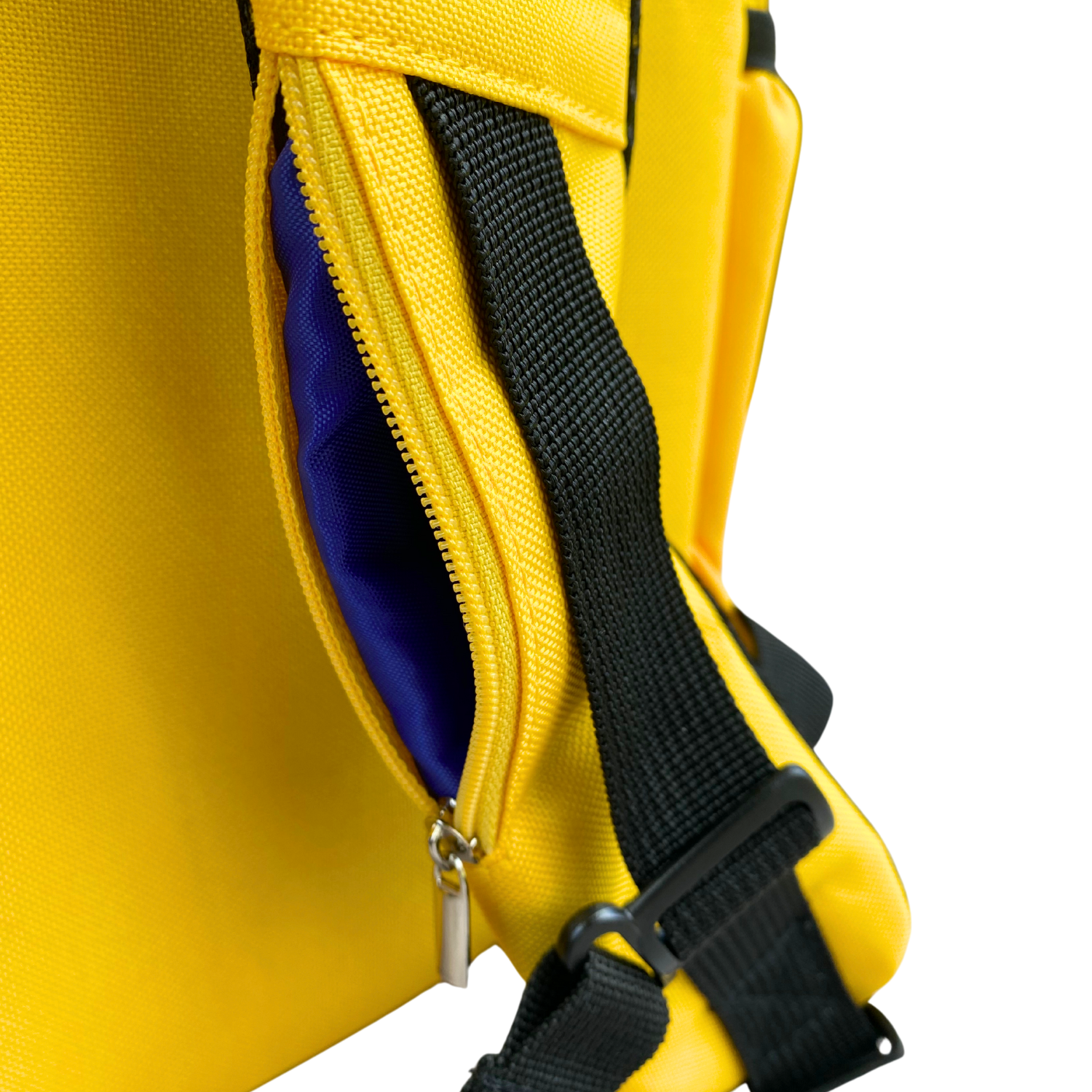 Shoulder strap pocket of jude&moo Australia Yellow Mining Dump Truck Kids Backpack.
