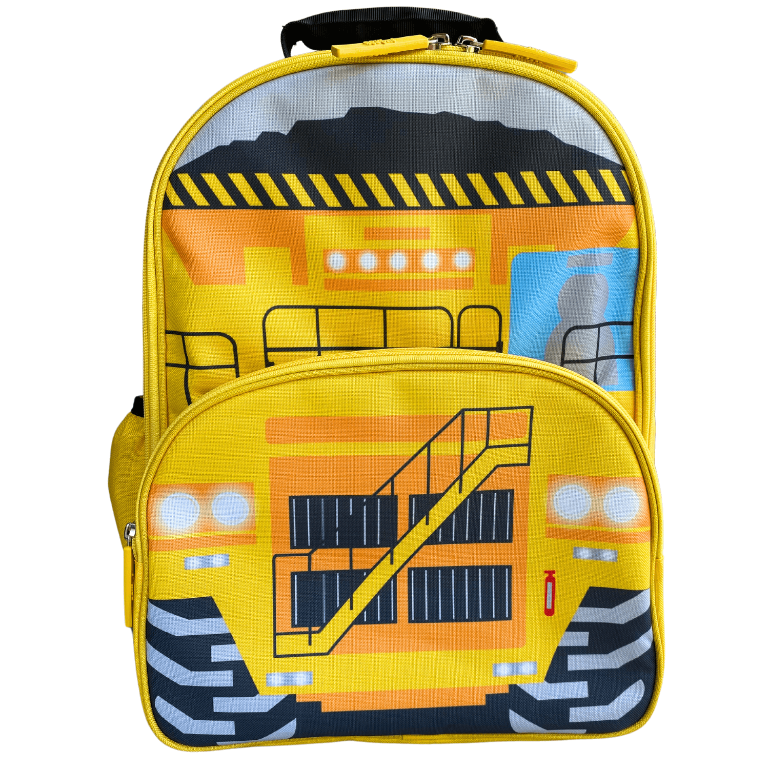 Front of jude&moo Australia Yellow Mining Dump Truck Kids Boys Backpack