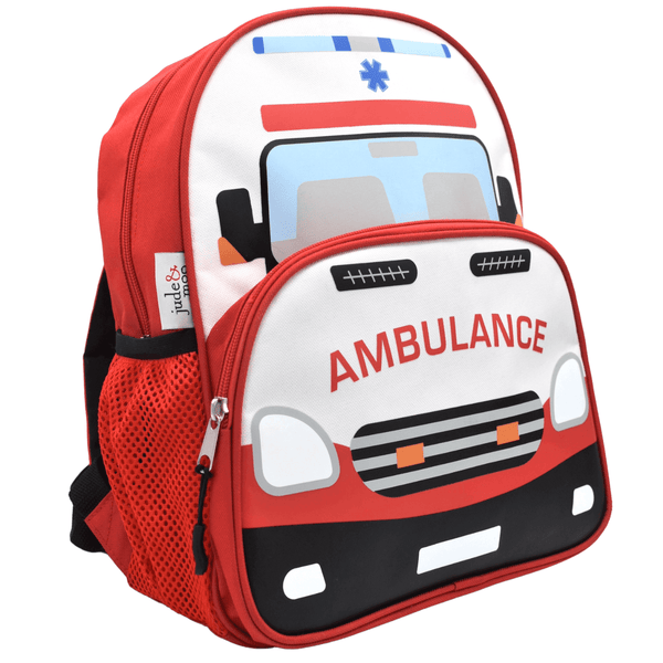 White and Red Kids Ambulance Backpack.